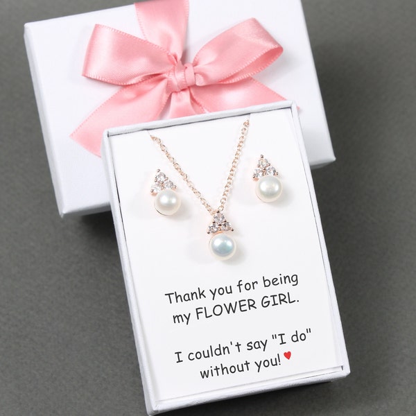 Real pearl flower Girl Jewelry Flower Necklace flower Girl Gift Set be my flower girl Proposal Kid junior bridesmaid bracelet earring studs