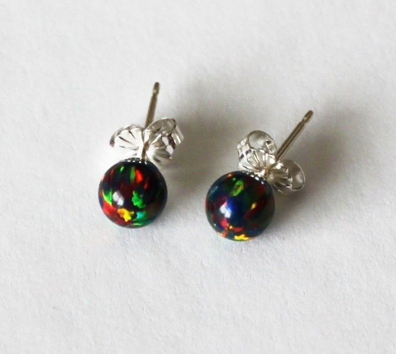 Black Fire Opal Ball Studs Black Fire Opal Stud Earrings Etsy