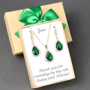 Custom bridal emerald green earrings necklace set Bridesmaid gift earrings Green Bridesmaid proposal gift Bridal party set Bridesmaid XY1