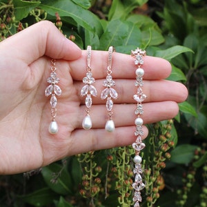 Bridal jewelry set Bridal pearl earrings necklace bracelet set Bridesmaids gift Bridesmaids jewelry set Wedding jewelry Bridal earrings XY1