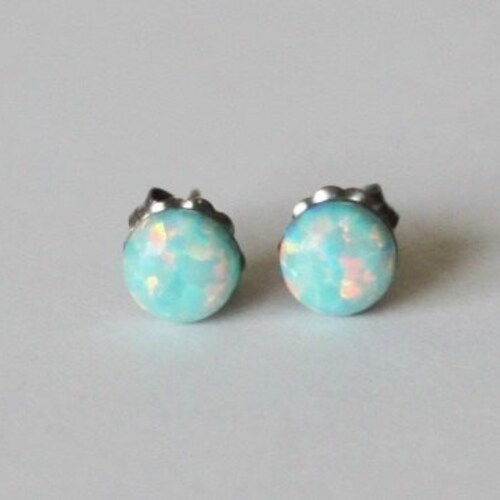5mm Aqua Opal Stud Earrings Titanium Opal Earrings Mint Etsy