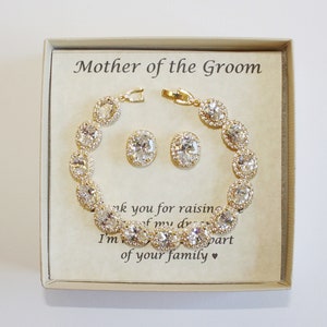 Mothers gift, Custom Engraved Mother of the groom set, Mother of the bride gift, Oval CZ mother bracelet, Mother earrings,Mother in law gift