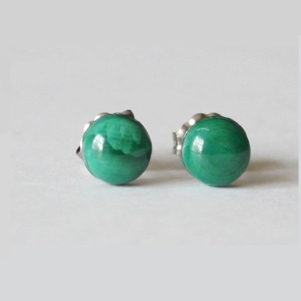 6mm Natural Green Malachite studs, Titanium earring studs (hypoallergenic),  Gemstone post studs, green stone studs,  Dark green earrings