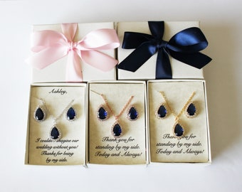 Aangepaste marineblauwe bruiloftssieradenset, cadeau bruidsmeisje, marineblauwe oorbellen, ketting armband oorbellen, blauwe bruidssieraden, kleur ketting oorbel XY1