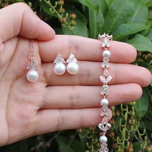 Bridesmaid earrings Real pearl jewelry Fresh water pearl earrings pearl earrings bracelet Bridesmaid necklace earrings Bridesmaids XY1