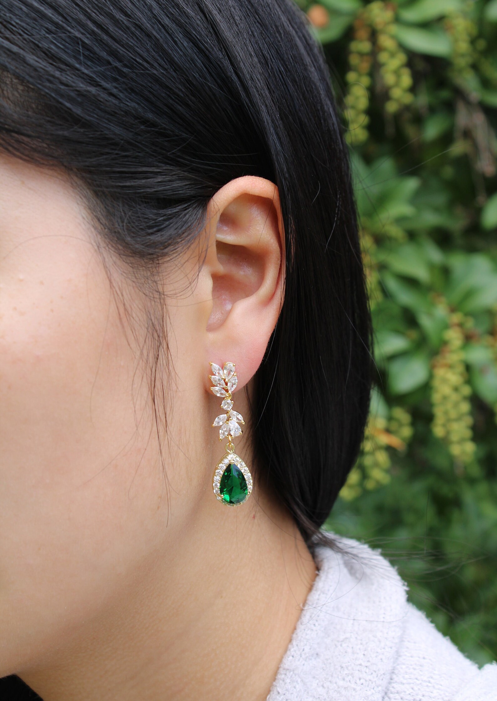 Emerald Bridal Jewelry Set Green Drop Earrings Necklace Etsy