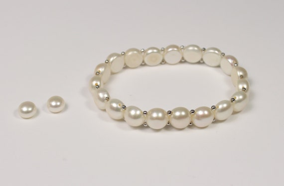 Fresh water pearl earrings bracelet set Adjustable bracelet Bridesmaid gift Bridesmaid bracelet Bridesmaid earrings Bridal party pearl gifts