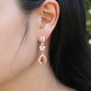 Pink Morganite bridal earrings Bridesmaids earrings Wedding earrings Wedding necklace earrings bracelet set pink bridal jewelry XY1