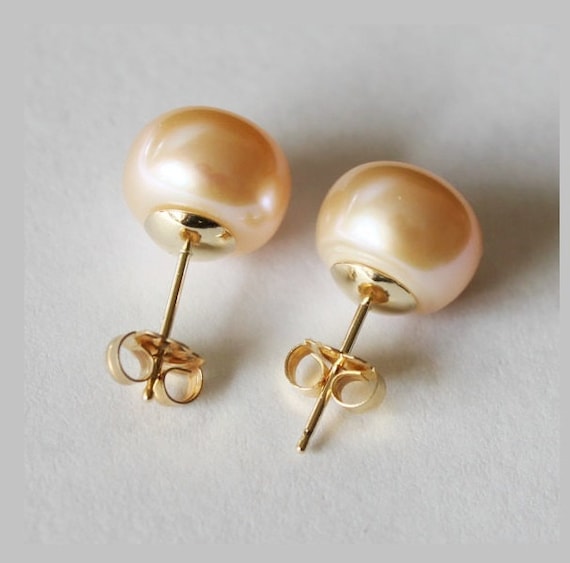 ER119 Natural Peach Pearl Beads sterling Silver Stud Earring