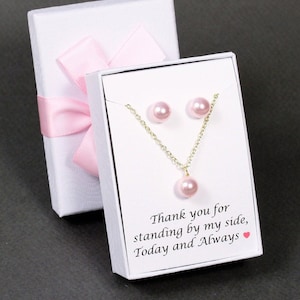 Light Pink bridesmaid jewelry set wedding pearl gift Pearl necklace earrings Bridesmaid gift Wedding pearl jewelry Blush Pink bridal jewelry