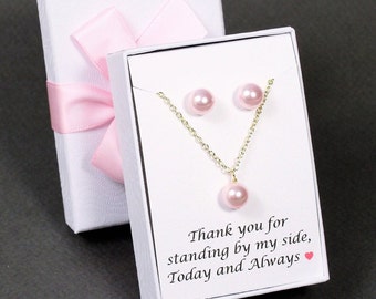 Light Pink bridesmaid jewelry set wedding pearl gift Pearl necklace earrings Bridesmaid gift Wedding pearl jewelry Blush Pink bridal jewelry