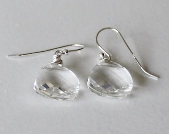 Clear Swarovski Crystal Earrings, Sterling Silver, Swarovski Crystal Briolettes, Bridesmaid earrings, Crystal drop earrings