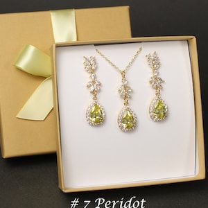 Peridot bridal jewelry earrings necklace bridesmaids gift Peridot green wedding jewelry set bridal jewelry  necklace earrings bracelet XY1