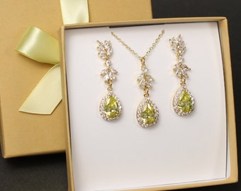 Peridot bridal jewelry earrings necklace bridesmaids gift Peridot green wedding jewelry set bridal jewelry bridal necklace earrings bracelet