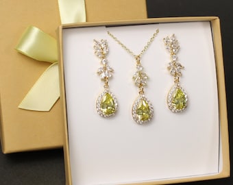 Peridot bruidssieraden oorbellen ketting bruidsmeisjes cadeau Peridot groene bruiloft sieraden set bruidssieraden ketting oorbellen armband XY1