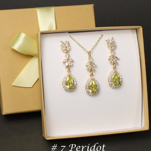 Peridot bridal jewelry earrings necklace bridesmaids gift Peridot green wedding jewelry set bridal jewelry bridal necklace earrings bracelet