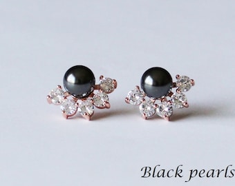 Benutzerdefinierte schwarze Perle Hochzeit Ohrringe schwarze Brautjungfer Ohrstecker schwarze Brautjungfer Perlenkette Perlenhochzeitsschmuck Brautjungfer Perle