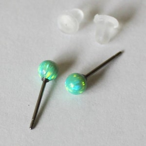 Niobium or Titanium Green opal stud earrings, 4mm, 6mm, 8mm Green Opal ball Studs, Hypoallergenic Titanium earrings, sensitive ears
