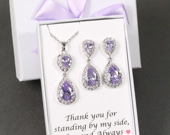 Lavender wedding jewelry set Light purple bridesmaid earrings Bridesmaid necklace bracelet Purple bridal jewelry Bridesmaids jewelry gifts