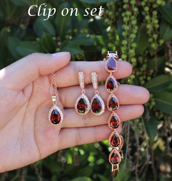 Burgundy clip on best sale earrings