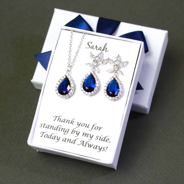 Royal blue bridesmaid necklace earrings Sapphire blue bridesmaid jewelry Bright blue bracelet earrings Royal Blue bridesmaid jewelry gift