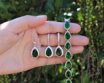 Emerald Green Wedding Necklace Earrings Bracelet Green Bridesmaids