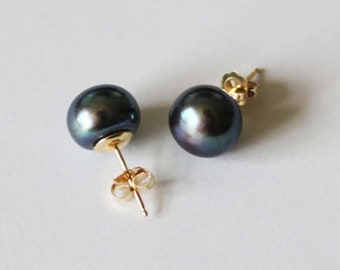 8-8.5mm Peacock Fresh Water Pearl stud earrings 14K gold fill real pearl earrings Peacock pearl studs Bridal pearl Bridesmaid earrings