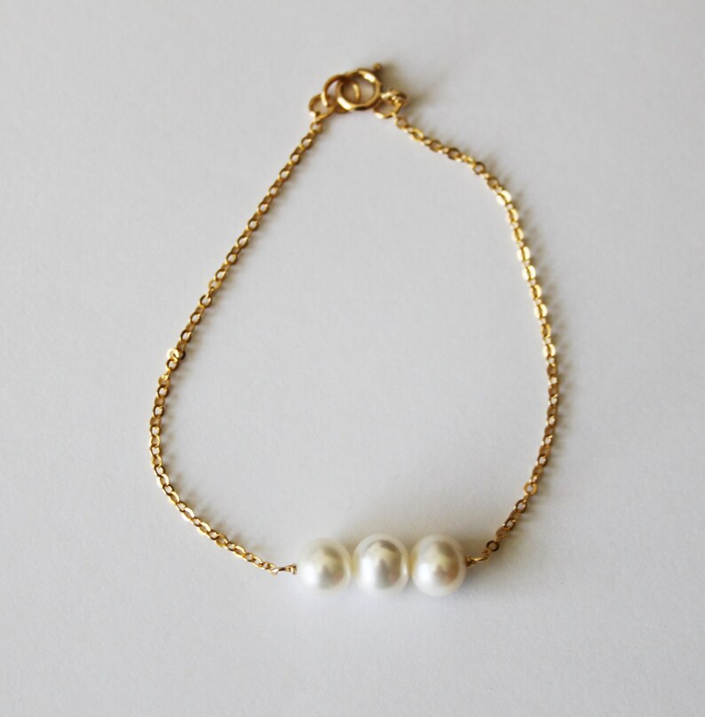 Real Pearl Gold Bracelet 14K Gold Fill Pearl Bracelet Three Etsy