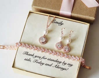 Brautjungfer Ohrringe Armband Set Runde Zirkonia Braut geschenk Brautschmuck rosegold Halskette Ohrringe Brautjungfer Geschenk Hochzeit Schmuck
