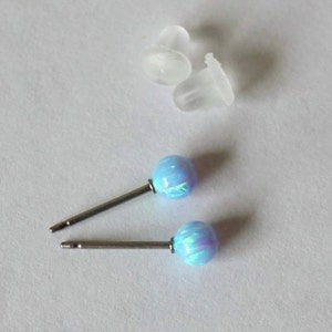 3mm, 4mm 5mm 6mm 8mm Ice blue opal earring studs, blue opal earrings, Titanium or Niobium studs, Hypoallergenic, blue opal, Light blue studs