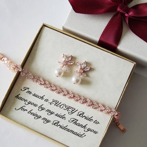 Custom bridesmaid pearl earrings bracelet set flower girl gift earrings necklace gift Bridal pearl earrings wedding party jewelry XY1