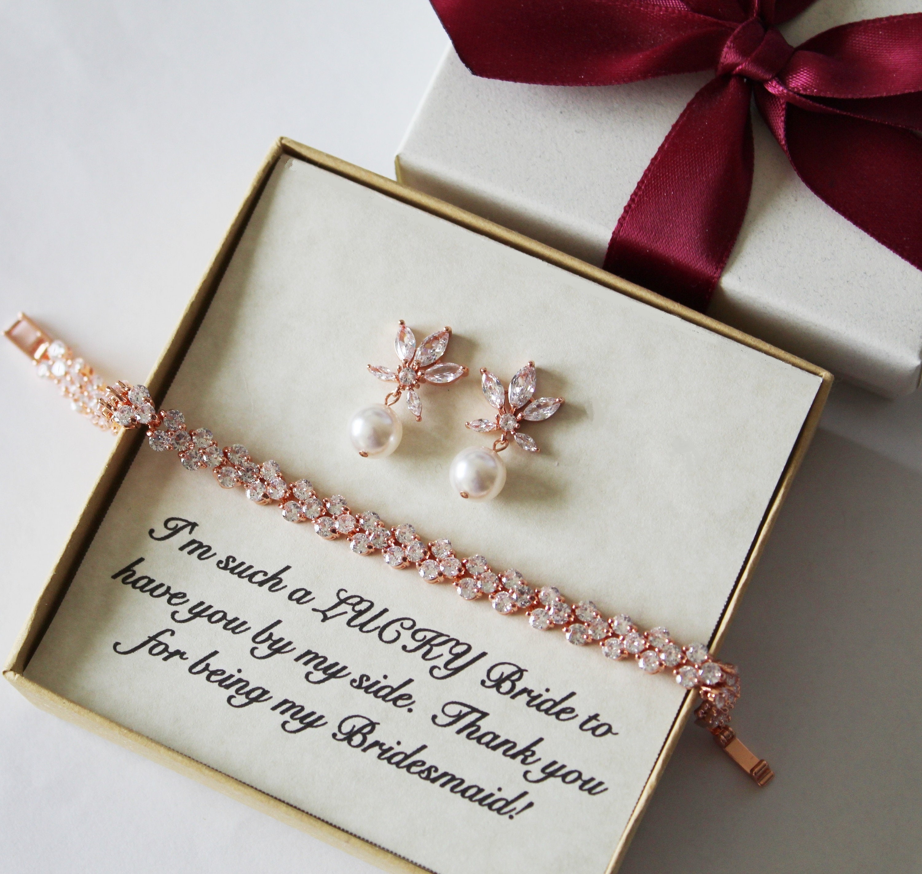 Custom pearl color bridesmaid bracelet earrings set flower | Etsy