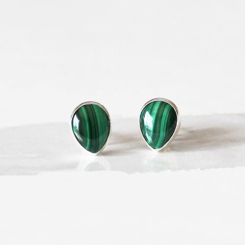 Tear Drop Natural Green Malachite Studs 