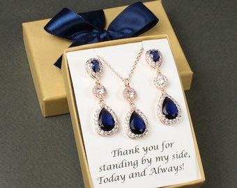 Navy blue bridal necklace earrings Dark blue wedding jewelry set Sapphire blue bracelet earrings SET Bridesmaid jewelry Blue wedding jewelry