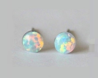 Tiny 4mm Opal Stud earrings, hypoallergenic Titanium Earrings, white Opal post studs, opal gemstone, sensitive ears, Small opal earring