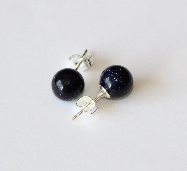 6mm 8mm Midnight Blue Goldstone Ball Stud Earrings Sterling Etsy