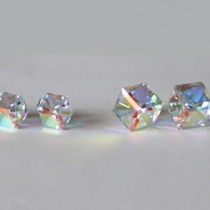 Titanium earrings 6mm or 8mm AB Clear Swarovski crystal cube studs-Hypoallergenic- Rainbow clear crystal cube earrings- sensitive ears