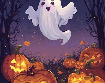 Ghost Halloween Wall Art Printable | Cute Spooky Digital Download | Seasonal Nursery or Playroom Decor | Instant Printable Poster