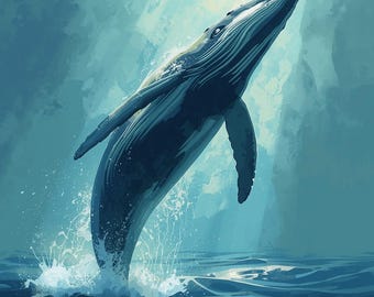 Arte mural de ballenas: Impresión de vida marina, decoración costera (descarga digital)