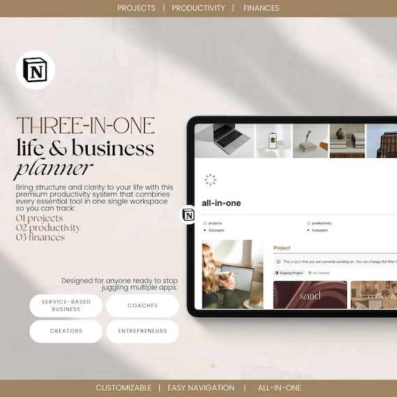 Notion Life + Business Dashboard | Freelancer Planner, Finance Tracker, Goal Setting + Weekly Review | Digital Planner 2026