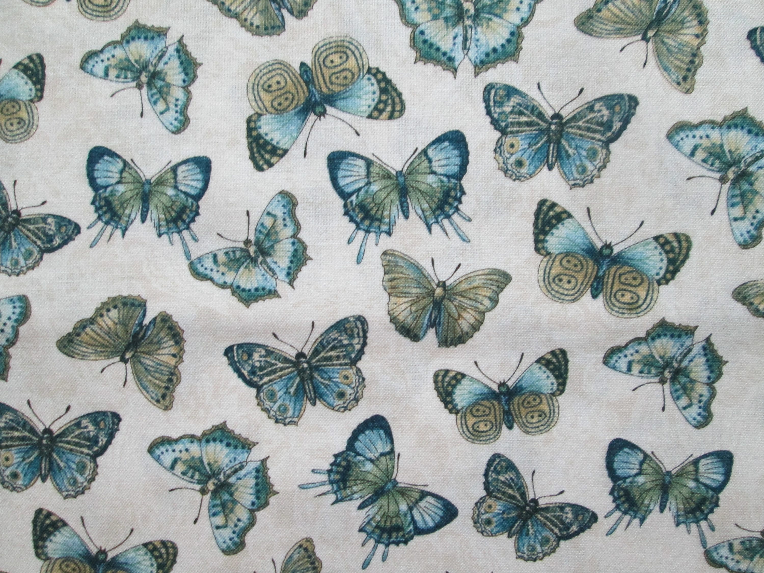 Realistic Buttefly Butterflies Blue Green Off White Cotton | Etsy