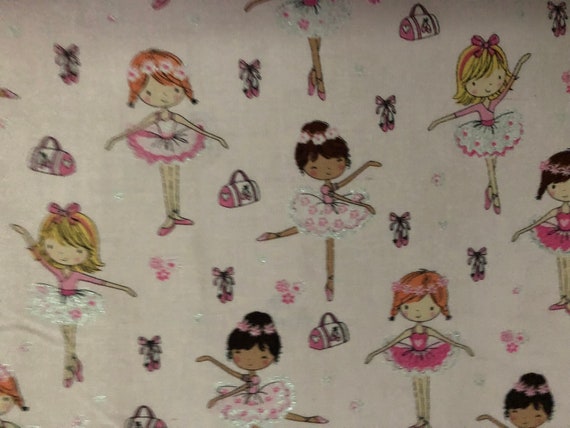 BALLERINA BALLET DANCERS PACKED PINK PURPLE GLITTER COTTON FABRIC FQ