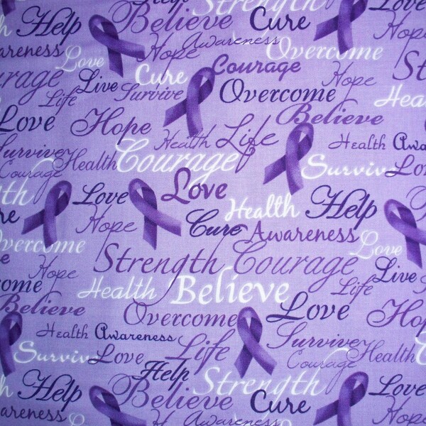 Purple Breast Cancer Relay For Life Words Cotton Fabric OOP
