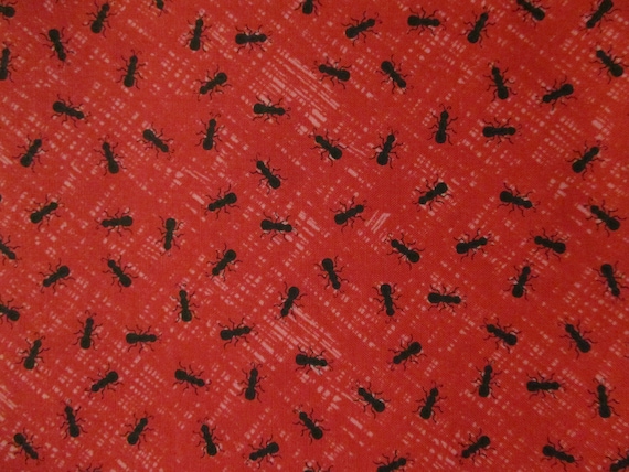 ANT BLACK ANTS INSECTS ON WHITE COTTON FABRIC FQ