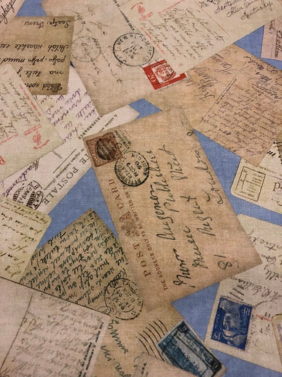VINTAGE SCRIBE WRITING POST MARKS COTTON FABRIC FQ