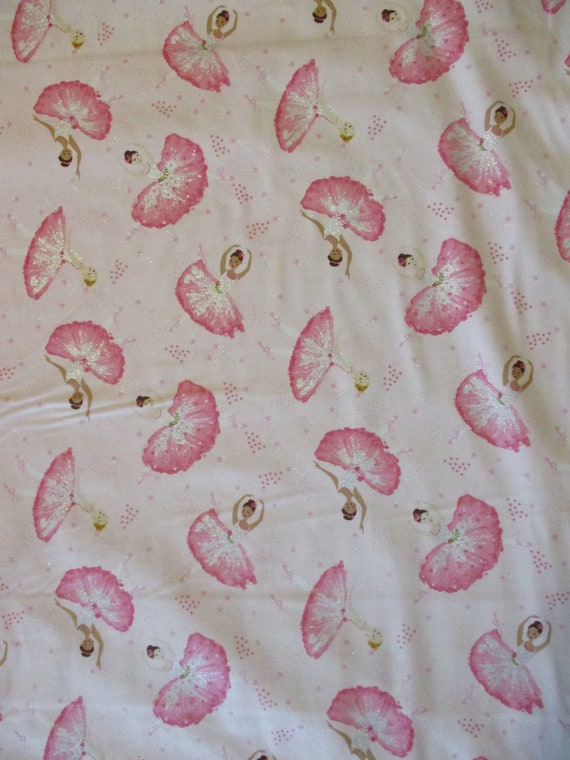 BALLERINA BALLET DANCERS PACKED PINK PURPLE GLITTER COTTON FABRIC FQ