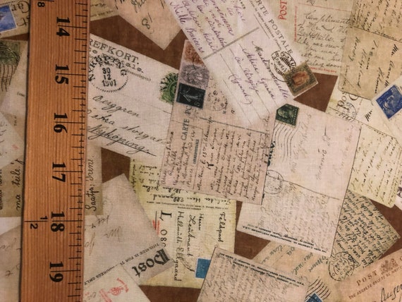 VINTAGE SCRIBE WRITING POST MARKS COTTON FABRIC FQ