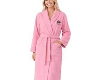 Personalised Bathrobe for Men & Women – Custom Embroidered Crown Dressing Gown