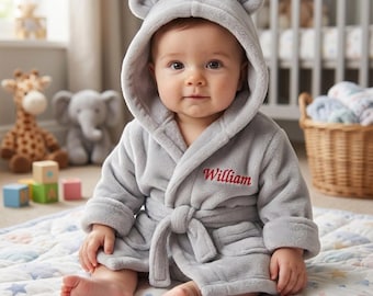 Personalised Baby Dressing Gown, Custom Baby Robe with Name, Hooded Baby Bathrobe, Newborn Gift, Baby Shower Gift, Soft Toddler Robe