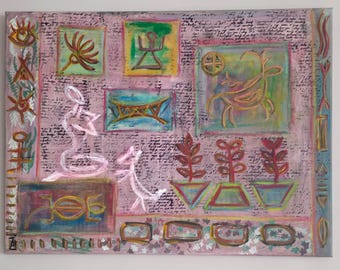 18 * 24" original Painting ready to hang stretched canvas fine wall modern art The Path by Azi Hs - Woman with dog